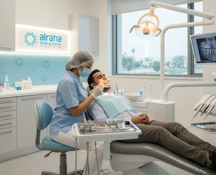 Firefly_Gemini Flash_Ultra-realistic interior image of a modern Dentistry clinic at El Raha Clinic in Abu 744752